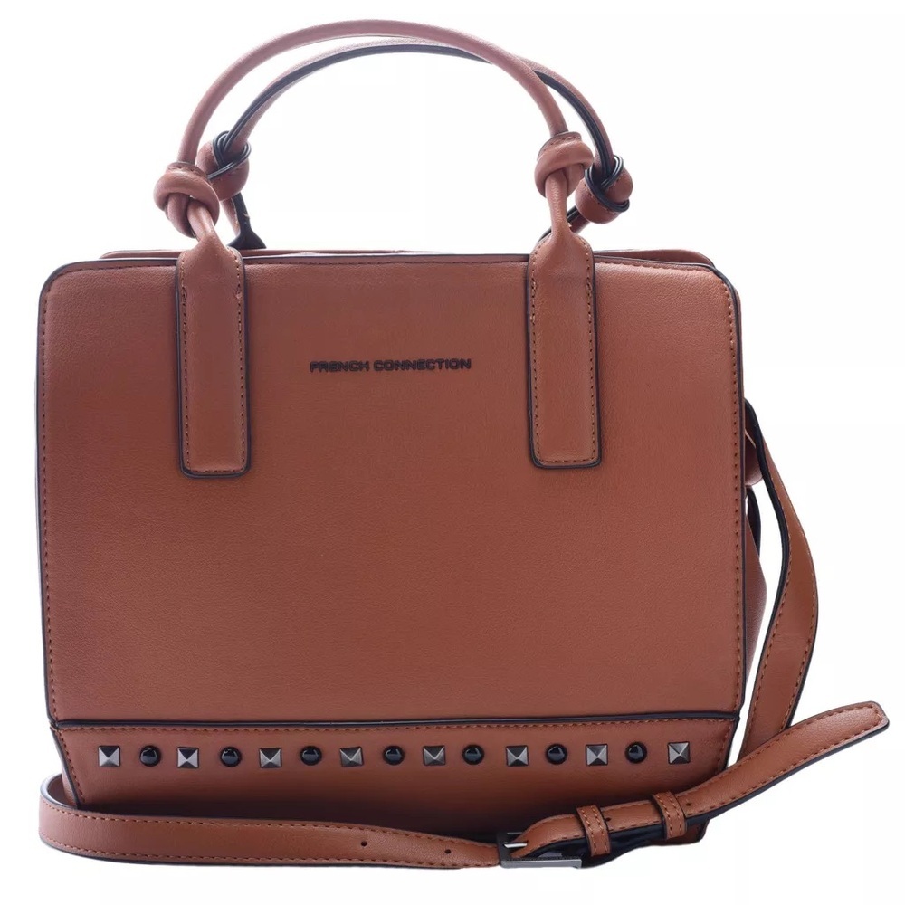 NEW French Connection Artemis Knotted Top Handle Crossbody in Cognac